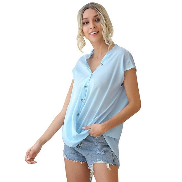 women's blouses & shirts summer chiffon short sleeve button v neck solid color simplicity shirt women casual streetwear loose plus size, White
women's blouses & shirts summer chiffon short sleeve button v neck solid color simplicity shirt women casual streetwear loose plus size, White