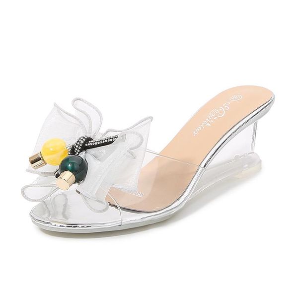 slippers summer women's wedge pvc transparent bow crystal heel height 6 cm female shoes beach lazy pumps, Black
slippers summer women's wedge pvc transparent bow crystal heel height 6 cm female shoes beach lazy pumps, Black