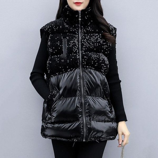 women's vests 2021 fashion sequins patchwork womens sleeveless cotton parkas korean autumn winter loose fit zip lapel female warm waist, Black;white
women's vests 2021 fashion sequins patchwork womens sleeveless cotton parkas korean autumn winter loose fit zip lapel female warm waist, Black;white