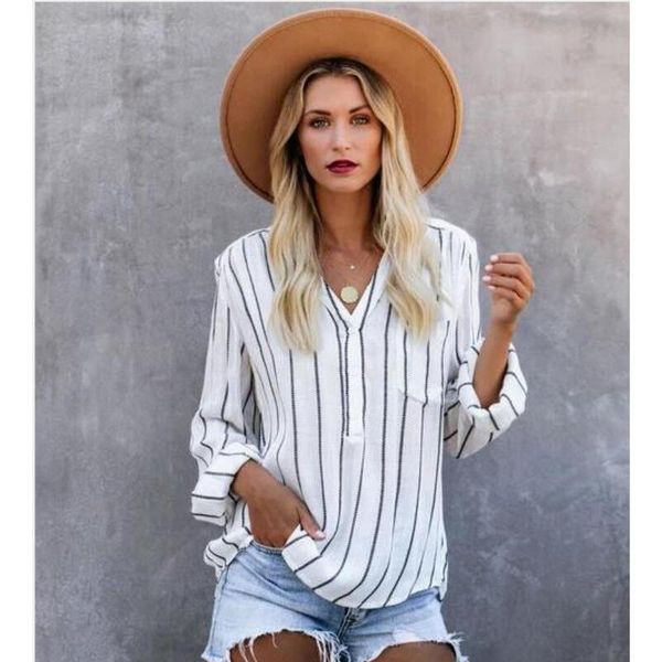 women's blouses & shirts explosions fashion women long sleeve spring casual solid color v-neck striped, White
women's blouses & shirts explosions fashion women long sleeve spring casual solid color v-neck striped, White