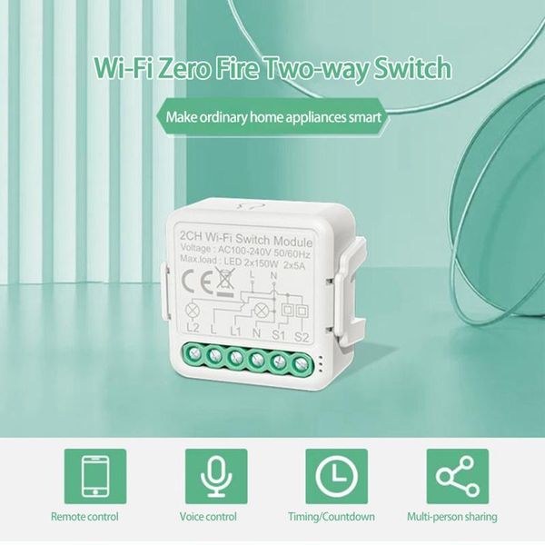 smart home control 2 way mini dual-control concealed tuya switch wifi light on-off device wireless remote/voice 
smart home control 2 way mini dual-control concealed tuya switch wifi light on-off device wireless remote/voice