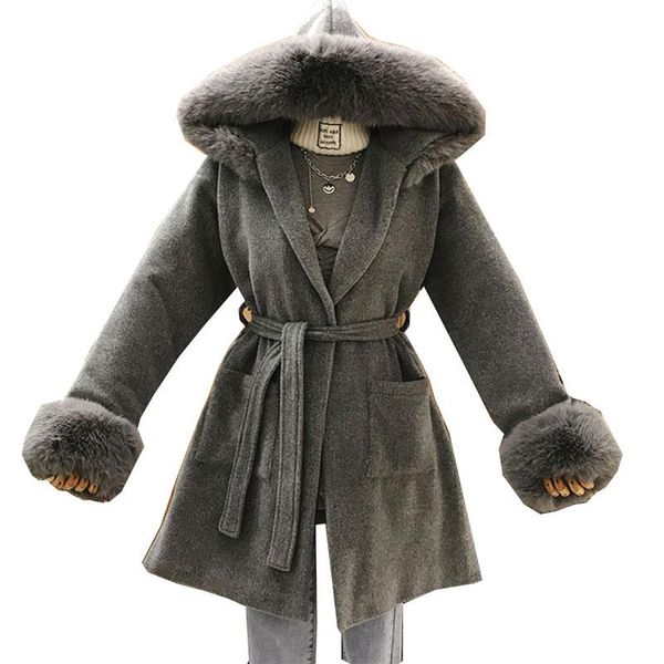 women's fur & faux 2021 winter fashion temperament big collar mid length hooded cloak woolen coat jacket female parka bc214, Black
women's fur & faux 2021 winter fashion temperament big collar mid length hooded cloak woolen coat jacket female parka bc214, Black