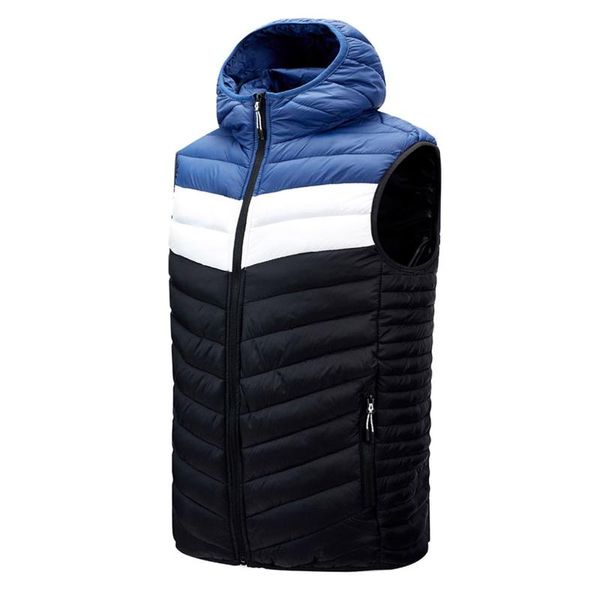 men's vests winter jackets patchwork thicken warm vest zip cardigan hooded sleeveless cotton with pocket waistcoat, Black;white 
men's vests winter jackets patchwork thicken warm vest zip cardigan hooded sleeveless cotton with pocket waistcoat, Black;white