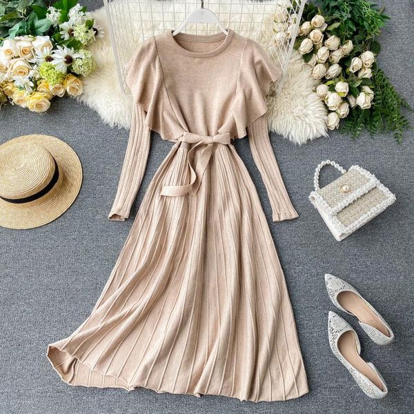 casual dresses trendy winter long sleeve warm sweater dress ruffle elegant pleated knitted midi with belt for women clothes, Black;gray
casual dresses trendy winter long sleeve warm sweater dress ruffle elegant pleated knitted midi with belt for women clothes, Black;gray
