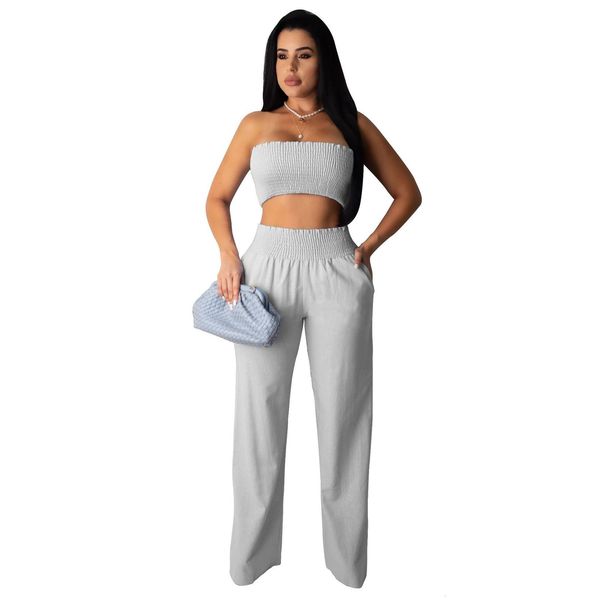 arrivals women's solid fashion strapless sleeveless vest and loose high waist pants two piece sets summer test, Gray
arrivals women's solid fashion strapless sleeveless vest and loose high waist pants two piece sets summer test, Gray