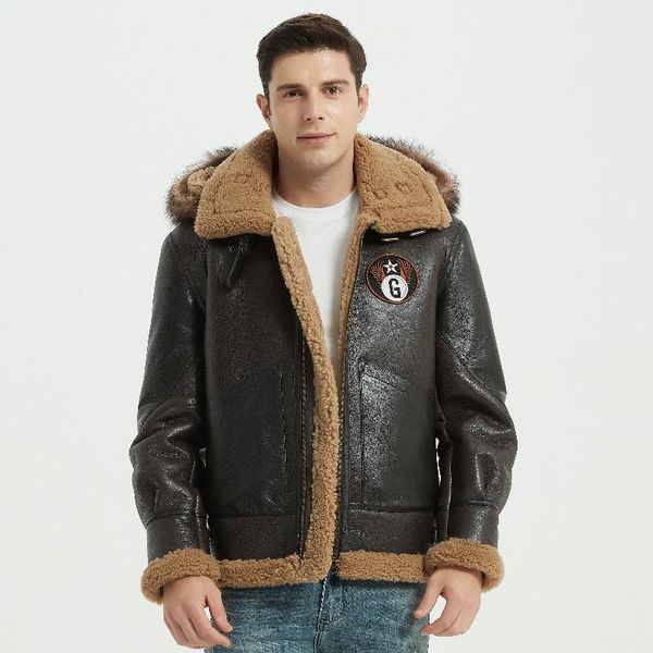 men's leather & faux b3 flight suit real sheepskin coat raccoon fur hooded vintage genuine mens sherling jacket large size 6xl, Black
men's leather & faux b3 flight suit real sheepskin coat raccoon fur hooded vintage genuine mens sherling jacket large size 6xl, Black