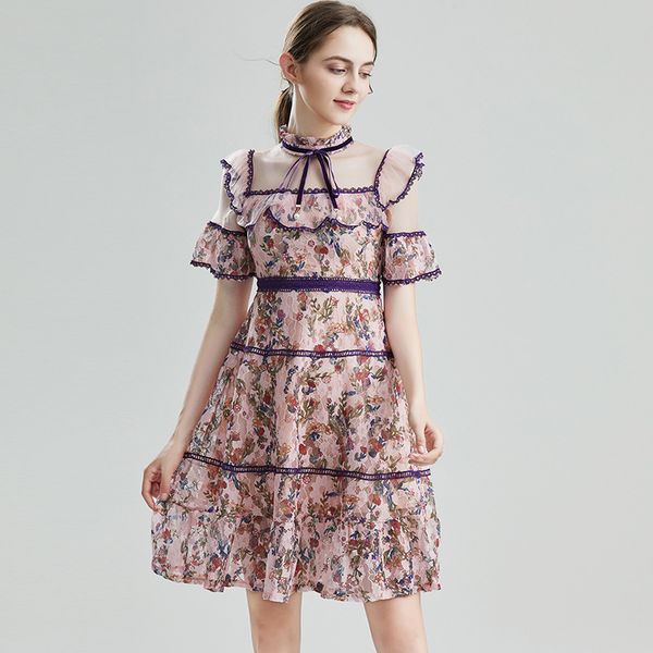 factory47gr mesh new short stand collar sleeve printed trumpet stitching lace floral ruffle dress women's wear, White;black
factory47gr mesh new short stand collar sleeve printed trumpet stitching lace floral ruffle dress women's wear, White;black