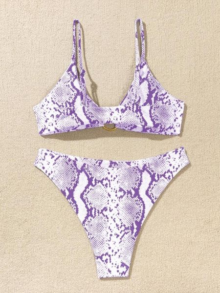 women's swimwear snakeskin print ring linked bikini swimsuit, White;black 
women's swimwear snakeskin print ring linked bikini swimsuit, White;black