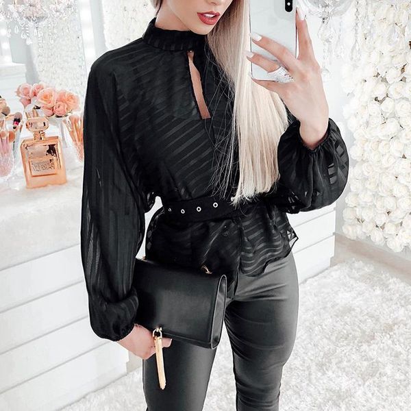 striped sheer keyhole front mesh blouse women spring high street womens and blouses women's & shirts, White
striped sheer keyhole front mesh blouse women spring high street womens and blouses women's & shirts, White