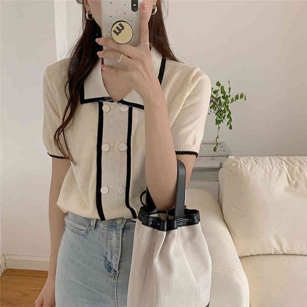 women's polos 2021 french streetwear vintage loose short sleeves double breasted elegant casual summer knit t-shirts czk4, White
women's polos 2021 french streetwear vintage loose short sleeves double breasted elegant casual summer knit t-shirts czk4, White