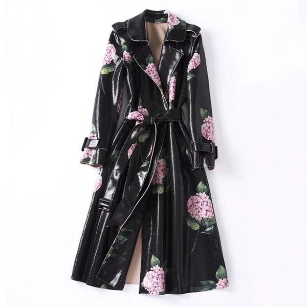 women's trench coats qhz autumn winter fashion designer bright leather coat epaulettes retro hydrangea print slim belt long women 2021, Tan;black
women's trench coats qhz autumn winter fashion designer bright leather coat epaulettes retro hydrangea print slim belt long women 2021, Tan;black