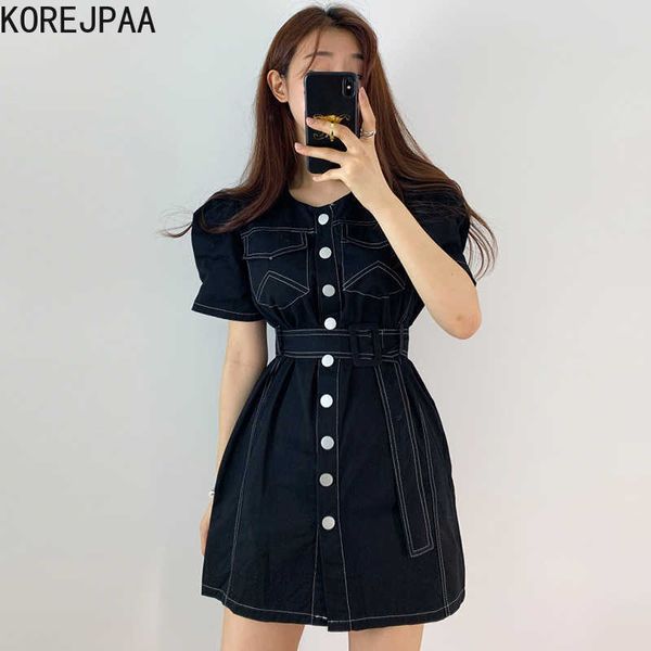 korejpaa women dress summer korean chic niche retro round neck open-line single-breasted lace-up puff sleeve vestidos 210526, Black;gray
korejpaa women dress summer korean chic niche retro round neck open-line single-breasted lace-up puff sleeve vestidos 210526, Black;gray