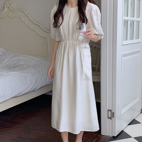 women summer gentle pure color minimalist o-neck solid double pockets pleated design casual puff sleeve dress 16f0893 210510, Black;gray
women summer gentle pure color minimalist o-neck solid double pockets pleated design casual puff sleeve dress 16f0893 210510, Black;gray