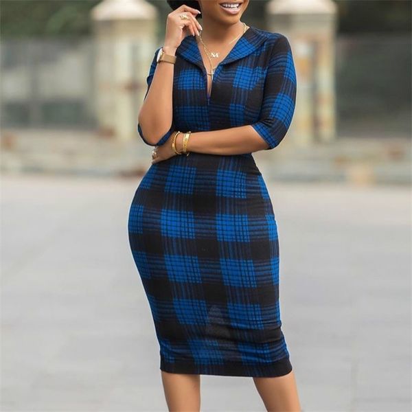 women plaid dress bodycon half sleeves v neck elegant office ladies classy modest vestidos fashion package hip slim sheath robes 210331, Black;gray
women plaid dress bodycon half sleeves v neck elegant office ladies classy modest vestidos fashion package hip slim sheath robes 210331, Black;gray