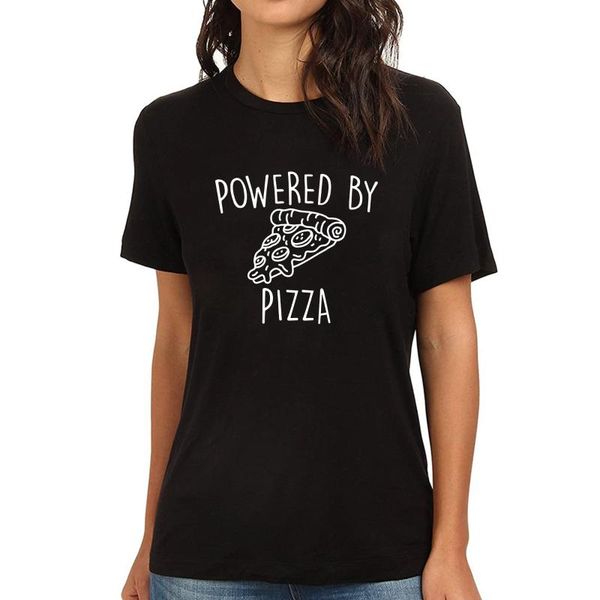 women's t-shirt lyprerazy powered by pizza funny printed, White 
women's t-shirt lyprerazy powered by pizza funny printed, White