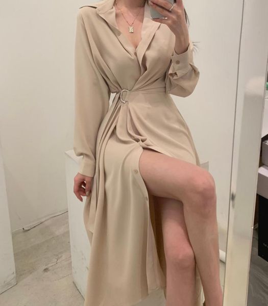 casual dresses women single breasted midi lace up slim solid shirt dress long sleeve elegant vestidos femme, Black;gray
casual dresses women single breasted midi lace up slim solid shirt dress long sleeve elegant vestidos femme, Black;gray
