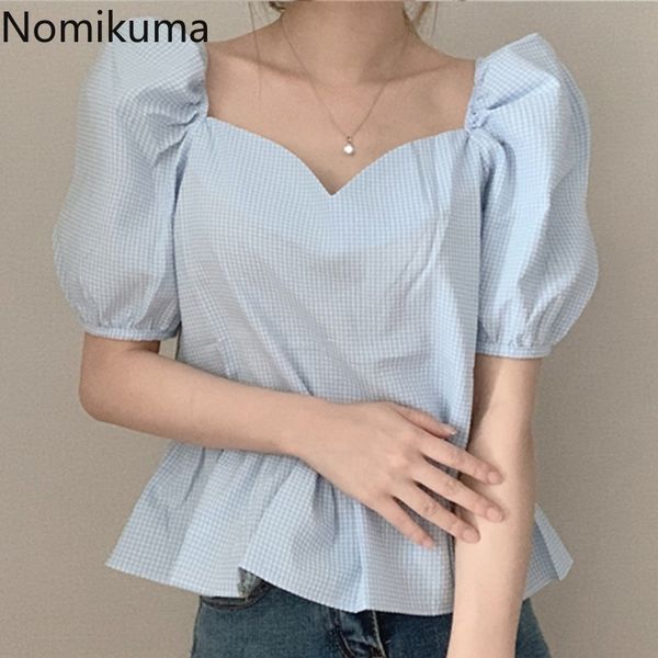 nomikuma vintage puff sleeve plaid shirts slim waist korean chic blouse women arrival elegant retro femme blusas mujer 210514, White 
nomikuma vintage puff sleeve plaid shirts slim waist korean chic blouse women arrival elegant retro femme blusas mujer 210514, White