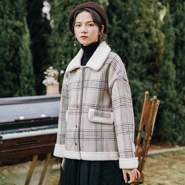 women's jackets winter warm vintage thicken apricot plaid coats women loose casual outwear korean fashion long sleeves lady overwear 20, Black;brown 
women's jackets winter warm vintage thicken apricot plaid coats women loose casual outwear korean fashion long sleeves lady overwear 20, Black;brown