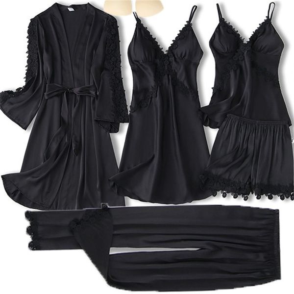 women's sleepwear summer pajamas with lace women 5pcs robe set satin kimono bathrobe gown thin nightwear v-neck comfy intimate lin, Black;red
women's sleepwear summer pajamas with lace women 5pcs robe set satin kimono bathrobe gown thin nightwear v-neck comfy intimate lin, Black;red