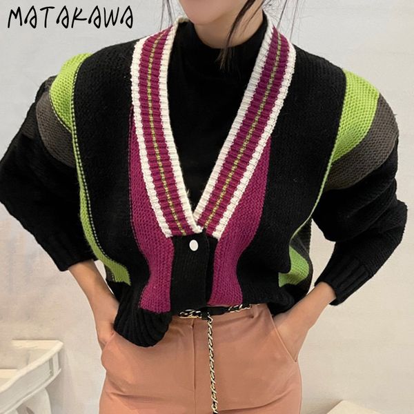 matakawa geometric contrast color woman sweaters v-neck button sweater loose warm core-spun yarn long-sleeved knitted cardigans 210513, White
matakawa geometric contrast color woman sweaters v-neck button sweater loose warm core-spun yarn long-sleeved knitted cardigans 210513, White