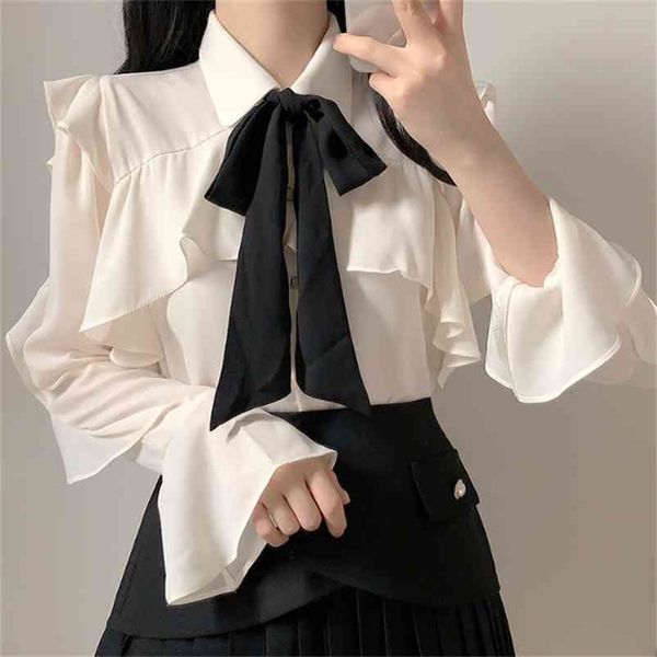 autumn sweet ruffled women bow tie solid color chiffon shirt turn down collar occupation blouse blusa feminina 210517, White
autumn sweet ruffled women bow tie solid color chiffon shirt turn down collar occupation blouse blusa feminina 210517, White
