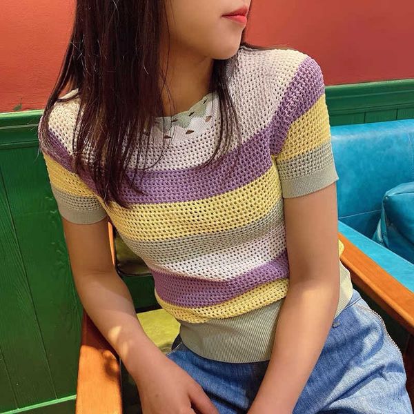 color stripes knitting t-shirt casual women short sleeve hollow o-neck loose pullovers korean summer knitwear sj6711v 210527, White
color stripes knitting t-shirt casual women short sleeve hollow o-neck loose pullovers korean summer knitwear sj6711v 210527, White