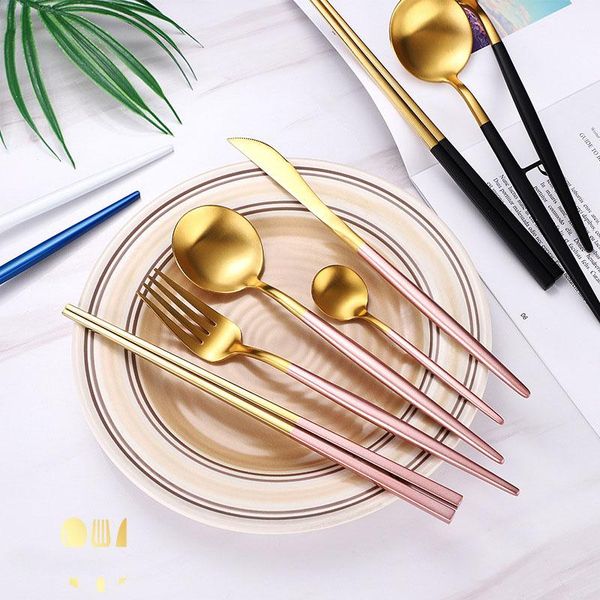 dinnerware sets 5pcs metal cutlery set gold-plated stainless steel tableware knife fork spoon chopsticks western dinner
dinnerware sets 5pcs metal cutlery set gold-plated stainless steel tableware knife fork spoon chopsticks western dinner