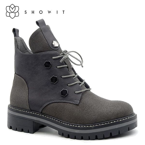 boots showit winter ankle patchwork low heel lace up zipper highstreet casual vintage flat plat, Black
boots showit winter ankle patchwork low heel lace up zipper highstreet casual vintage flat plat, Black