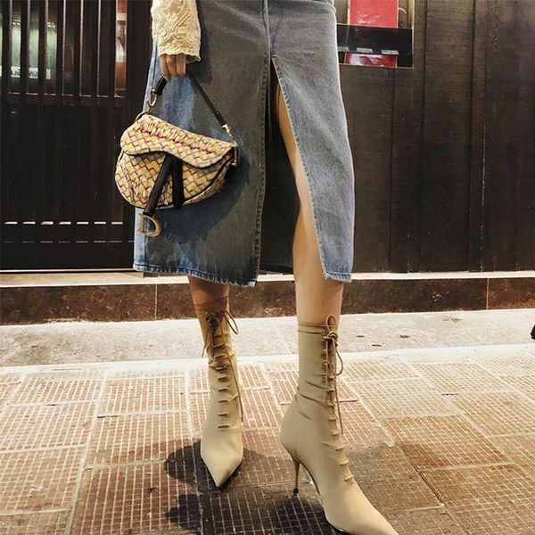 boots high-heeled short women's spring and autumn 2021 pointed thin-heeled elastic socks with lace-up middle fashion, Black
boots high-heeled short women's spring and autumn 2021 pointed thin-heeled elastic socks with lace-up middle fashion, Black