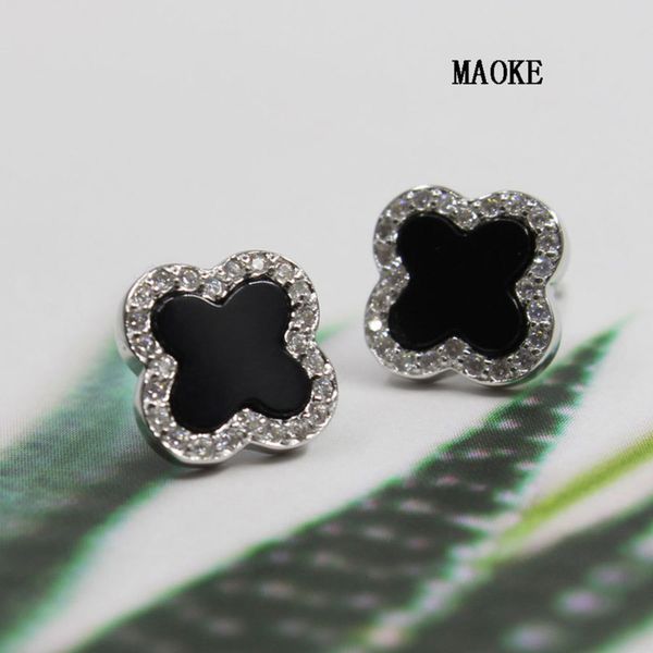 925 silver earrings for women personalized design classic clover set zircon new earrings, Black
925 silver earrings for women personalized design classic clover set zircon new earrings, Black