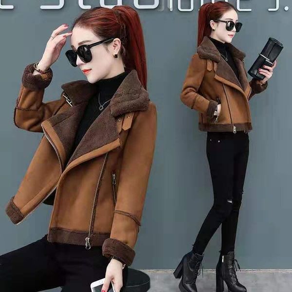 women's fur & faux women 2021 autumn winter leather jacket female turn down collar lamb coats ladies thick warm slim outwear t678, Black
women's fur & faux women 2021 autumn winter leather jacket female turn down collar lamb coats ladies thick warm slim outwear t678, Black