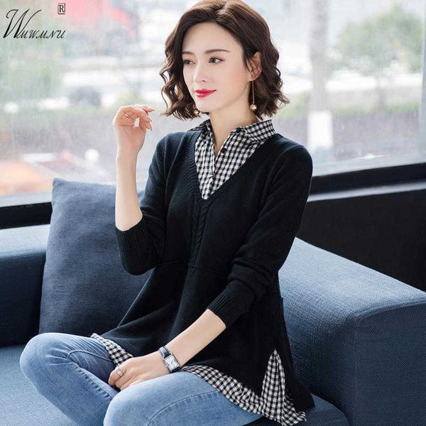 patchwork knitwear casual loose spring sweater femme plaid shirt collar fake two pieces knitted pullovers for women 210928, White
patchwork knitwear casual loose spring sweater femme plaid shirt collar fake two pieces knitted pullovers for women 210928, White
