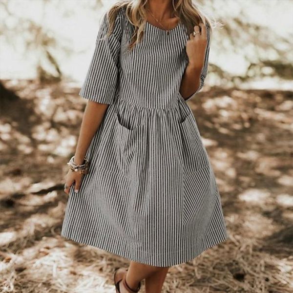striped summer round neck half women dresses sleeve pockets baggy csaual loose beach sundress female vestido robe, Black;gray
striped summer round neck half women dresses sleeve pockets baggy csaual loose beach sundress female vestido robe, Black;gray