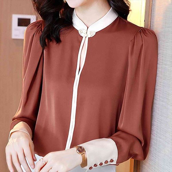 long sleeve blusas mujer womens shirts de moda stand collar chiffon female blusa blouses e159, White
long sleeve blusas mujer womens shirts de moda stand collar chiffon female blusa blouses e159, White