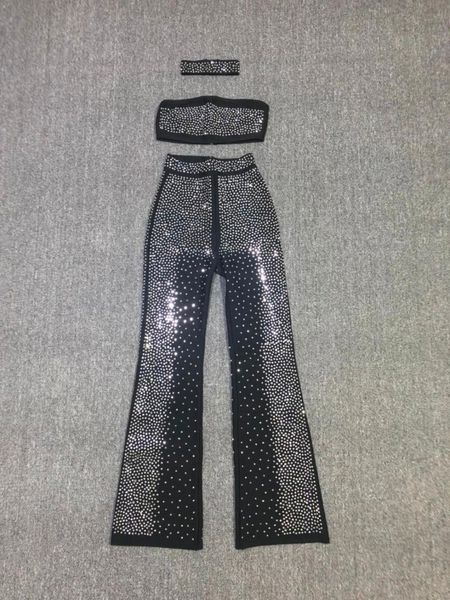 women's two piece pants fashion autumn women sets black strapless diamond short boot cut pant bandage party, White
women's two piece pants fashion autumn women sets black strapless diamond short boot cut pant bandage party, White
