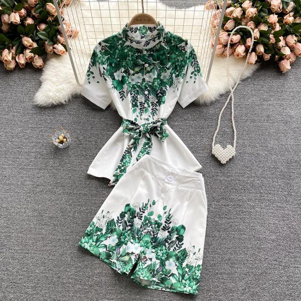 women's tracksuits amolapha women workwear clothing sets vintage printed single breasted shirt +high waist wide legs shorts female offi, Gray
women's tracksuits amolapha women workwear clothing sets vintage printed single breasted shirt +high waist wide legs shorts female offi, Gray