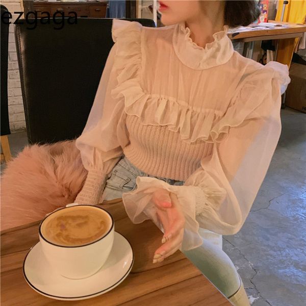ezgaga elegant party blouse women spring mesh patchwork flare sleeve lace up slim solid ladies shirts korean blusas 210430, White
ezgaga elegant party blouse women spring mesh patchwork flare sleeve lace up slim solid ladies shirts korean blusas 210430, White
