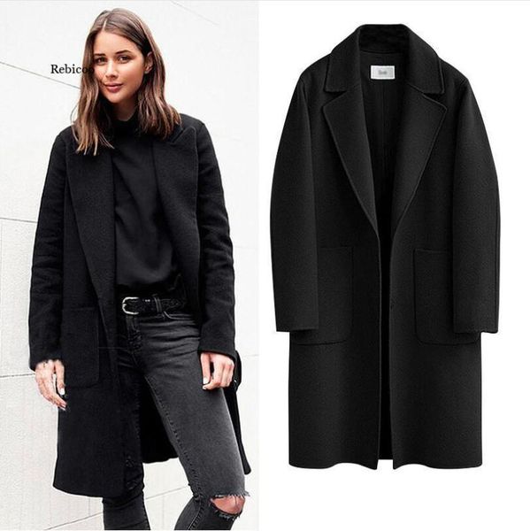 women's wool & blends mid-length women coat warm loose outerwear autumn winter big pocket jacket female plus size 5xl, Black
women's wool & blends mid-length women coat warm loose outerwear autumn winter big pocket jacket female plus size 5xl, Black