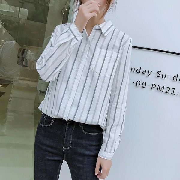 women's blouses & shirts women 2021 spring autumn long sleeve striped loose boyfriend style female turn down collar office ladies s354, White
women's blouses & shirts women 2021 spring autumn long sleeve striped loose boyfriend style female turn down collar office ladies s354, White