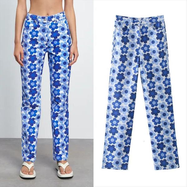 za floral blue high waist womens pant fashion print trousers y2k summer straight, Black;white
za floral blue high waist womens pant fashion print trousers y2k summer straight, Black;white