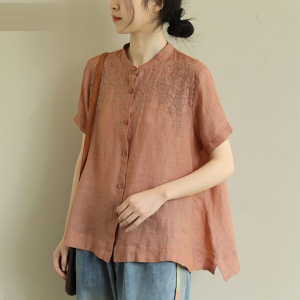 summer arts style women short sleeves loose vintage shirts embroidered cotton flax blouse more size m109, White 
summer arts style women short sleeves loose vintage shirts embroidered cotton flax blouse more size m109, White