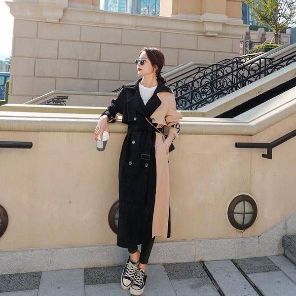women's trench coats spring autumn coat women clothes black khaki patchwork lengthen england elegant overcoats fashion female, Tan;black
women's trench coats spring autumn coat women clothes black khaki patchwork lengthen england elegant overcoats fashion female, Tan;black
