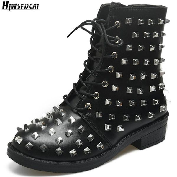 boots hjwsfdcai rivets decor women zipper ankle lace-up heavy metal punk style female short round toe mujer chaussures, Black
boots hjwsfdcai rivets decor women zipper ankle lace-up heavy metal punk style female short round toe mujer chaussures, Black