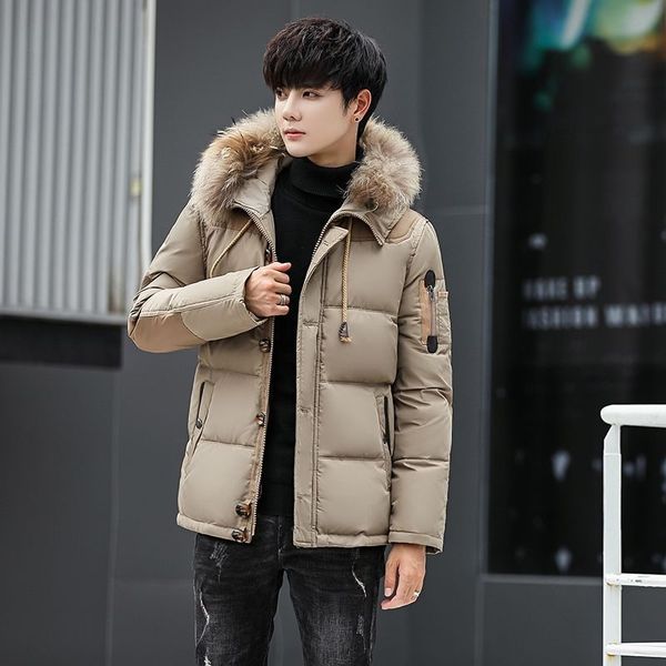 winter short thickened fur collar hooded white duck young men's down et solid color student, Black
winter short thickened fur collar hooded white duck young men's down et solid color student, Black