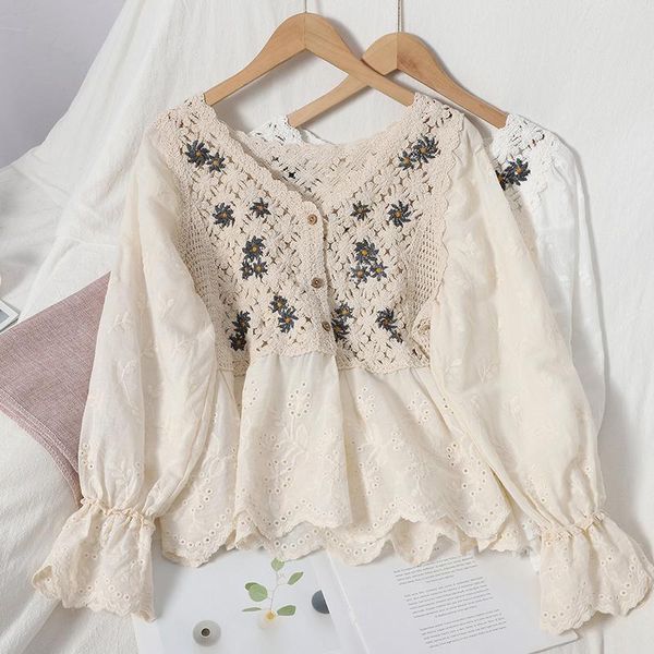 autumn fashion blouse women chic splicing crochet flower hollow out knitted v-neck shirts lady spring vintage sweet slim women's blous, White
autumn fashion blouse women chic splicing crochet flower hollow out knitted v-neck shirts lady spring vintage sweet slim women's blous, White