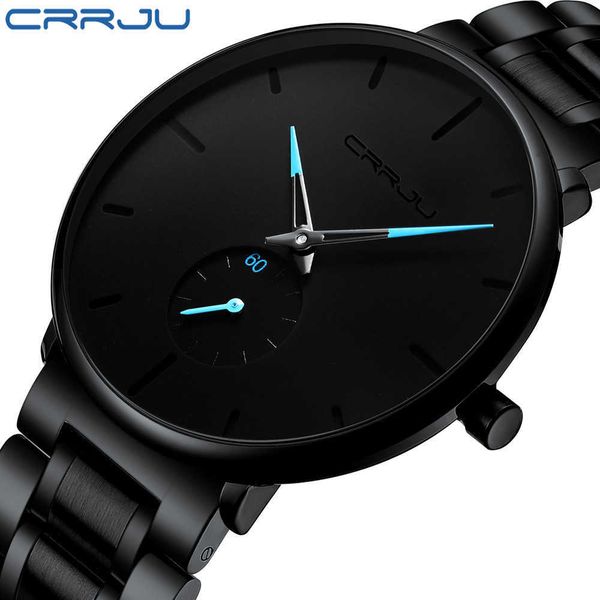 wristwatch for man crrju brand luxury stainless steel waterproof clocks men watch business quartz clock wristwatch 210728, Slivery;brown