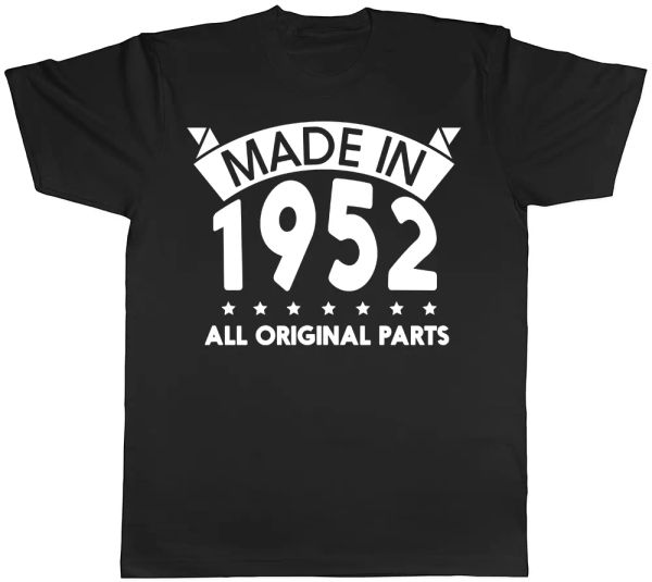 made in 1952, all original parts birthday funny mens short sleeve t-shirt, White;black
made in 1952, all original parts birthday funny mens short sleeve t-shirt, White;black