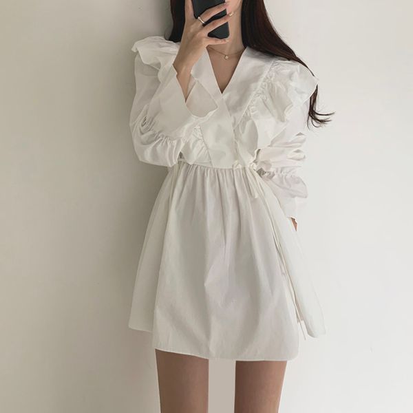 ruffles dresses for women white dress 2021 summer korean fashion long puff sleeve clothing sweet girl casual pleated, Black;gray
ruffles dresses for women white dress 2021 summer korean fashion long puff sleeve clothing sweet girl casual pleated, Black;gray