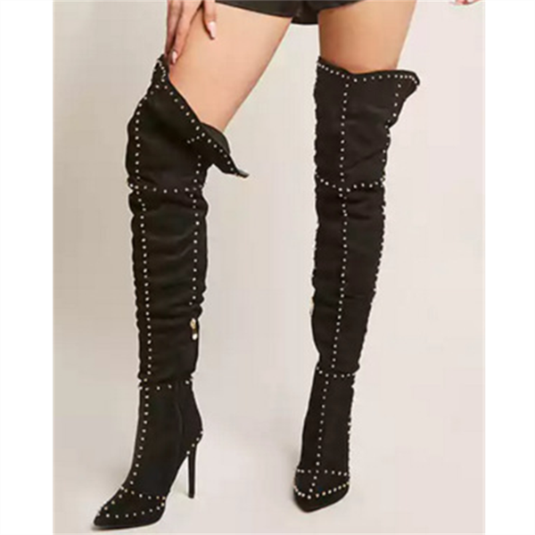 boots women ladies studded over the knee pointed toe stiletto heels suede rivets shoes thigh high spike autumn winter, Black
boots women ladies studded over the knee pointed toe stiletto heels suede rivets shoes thigh high spike autumn winter, Black