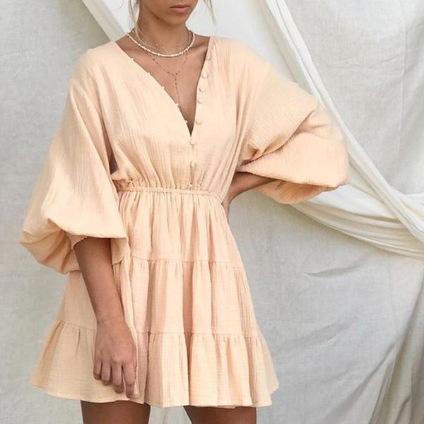 casual dresses novalya a line wrinkle women fashion lantern sleeve loose mini dress elegant v neck ruffles female ladies, Black;gray
casual dresses novalya a line wrinkle women fashion lantern sleeve loose mini dress elegant v neck ruffles female ladies, Black;gray